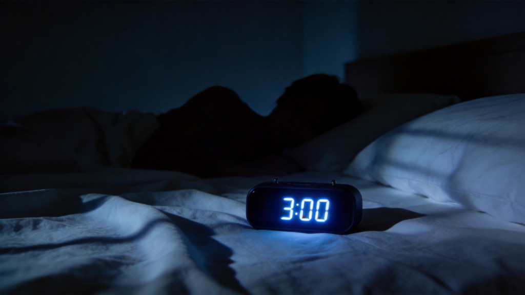 bedroom clock showing 3am in the dark