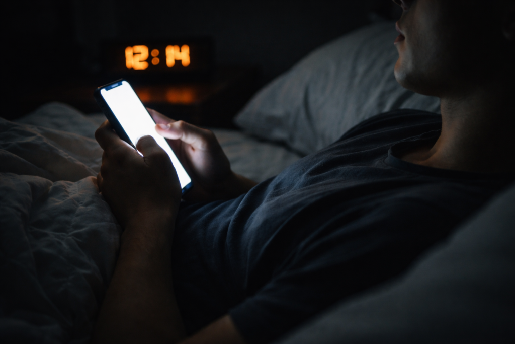 why does it take me so long to fall asleep - person lying awake at night