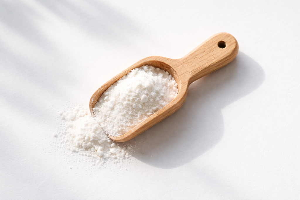 glycine supplement powder measured in a scoop for sleep use