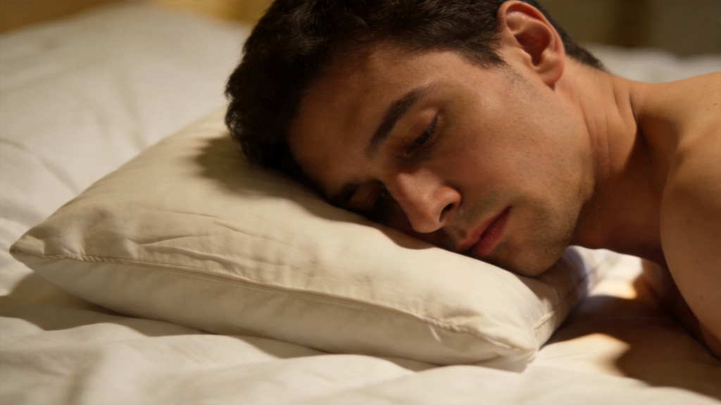 
side sleeper using a pillow that is too flat, causing neck to tilt downward during sleep