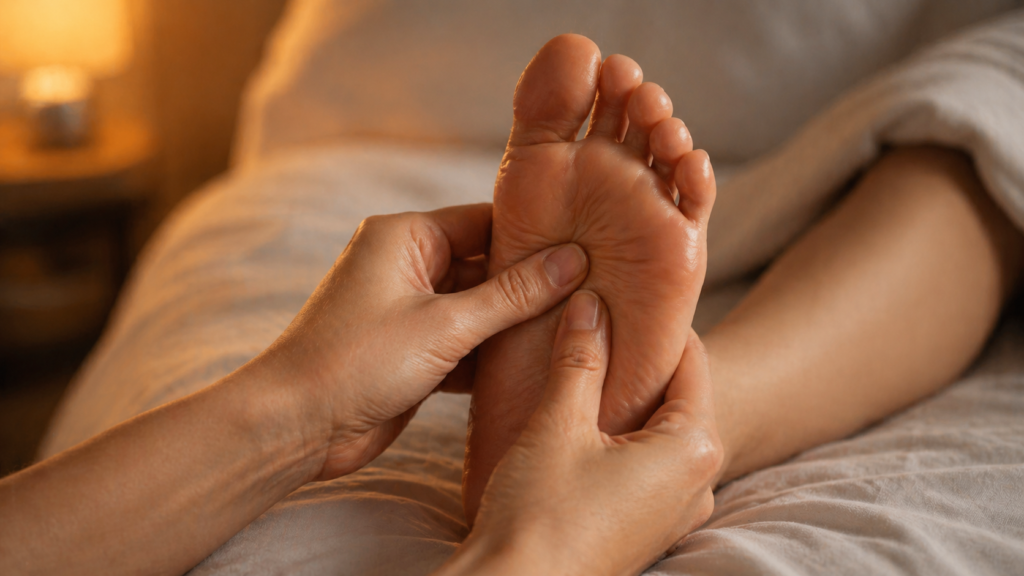 self foot massage technique for anxiety and sleep relief before bed