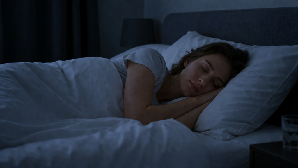 woman sleeping peacefully after fixing restless sleep causes