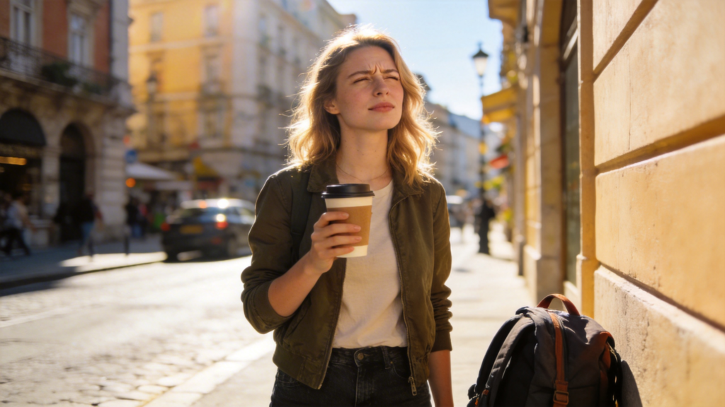 woman getting morning sunlight to reset circadian rhythm after jet lag