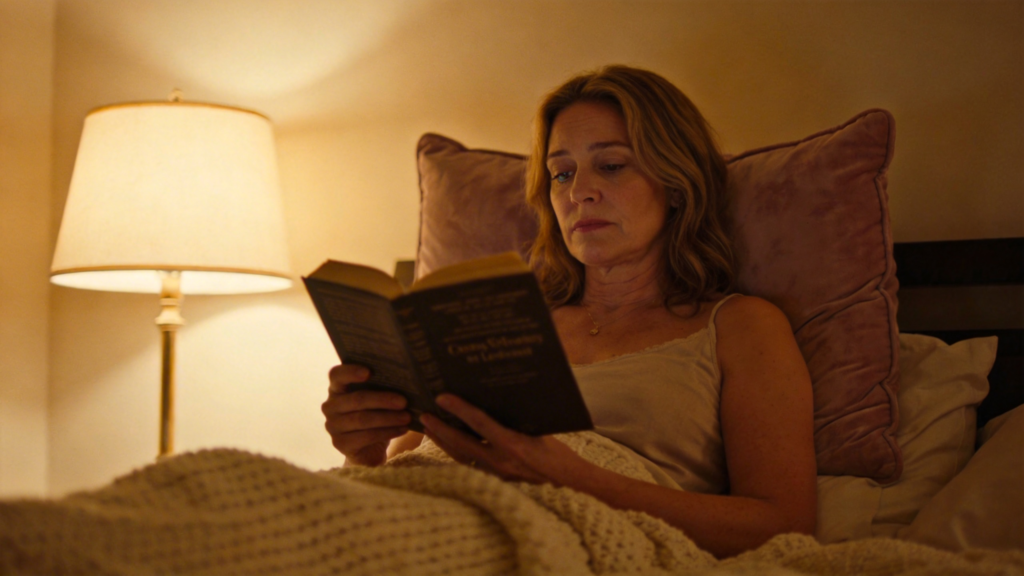 woman winding down for sleep after taking passionflower