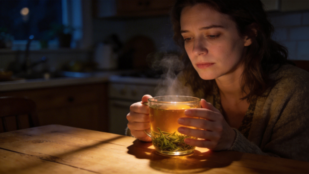 woman drinking passionflower tea before bed