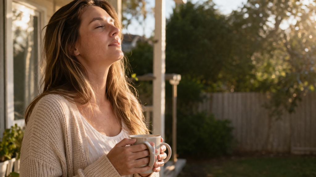 woman getting morning sunlight to reset sleep schedule