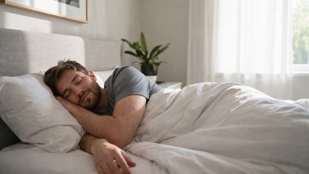 man sleeping in on weekend morning trying to recover from sleep debt
