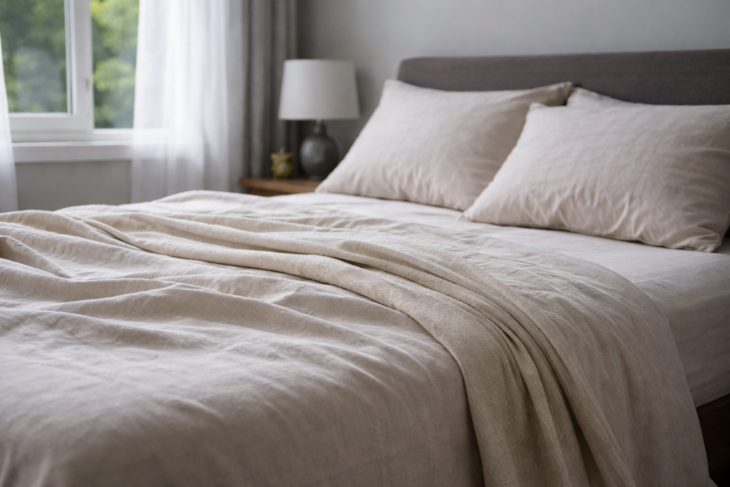 cool bedroom setup with cotton sheets for night sweats