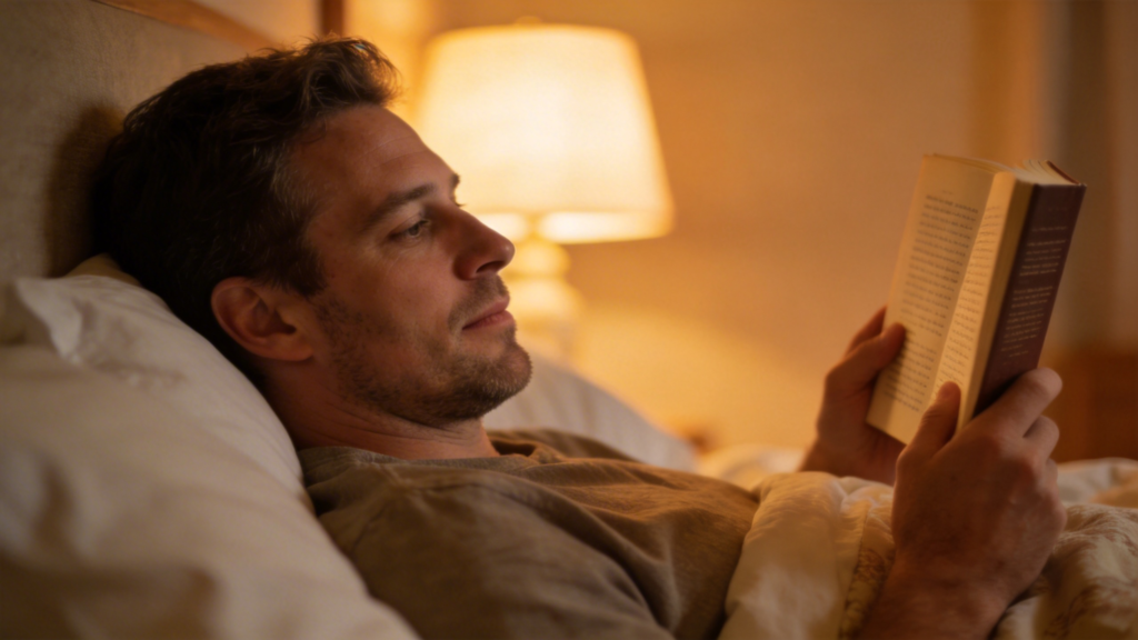 man reading book instead of screen time before bed