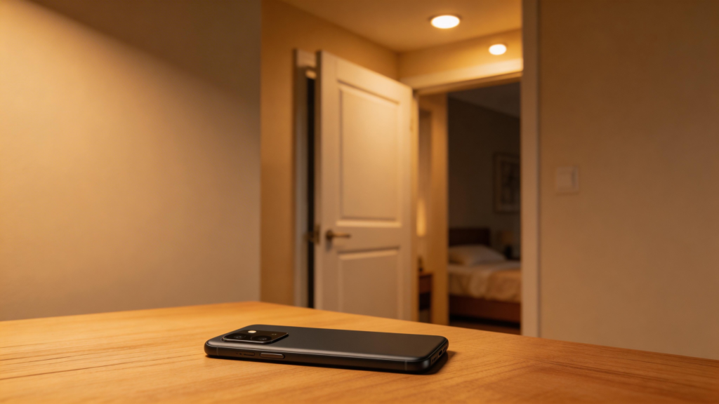 phone left outside bedroom to avoid screen time before bed