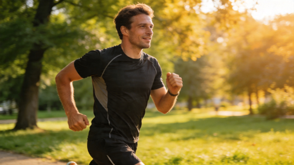 man exercising outdoors in morning to improve deep sleep