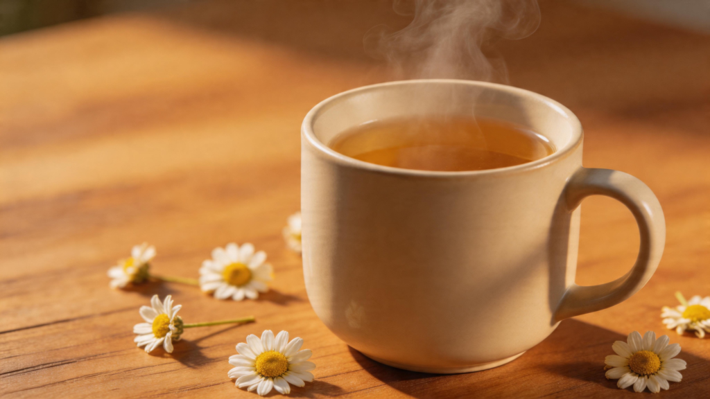 chamomile herbal tea for sleep and anxiety close up