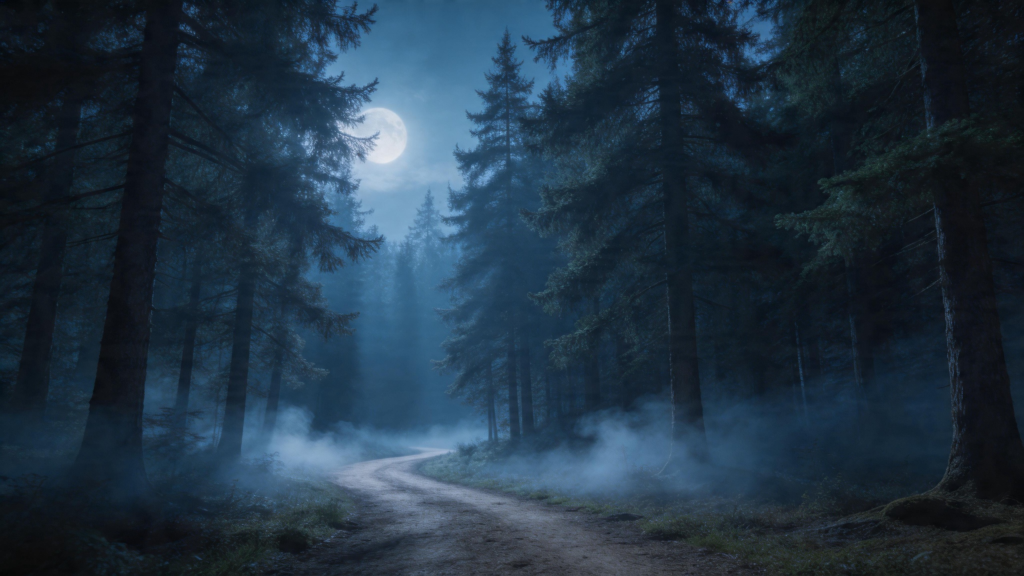 peaceful moonlit forest path calming sleep anxiety