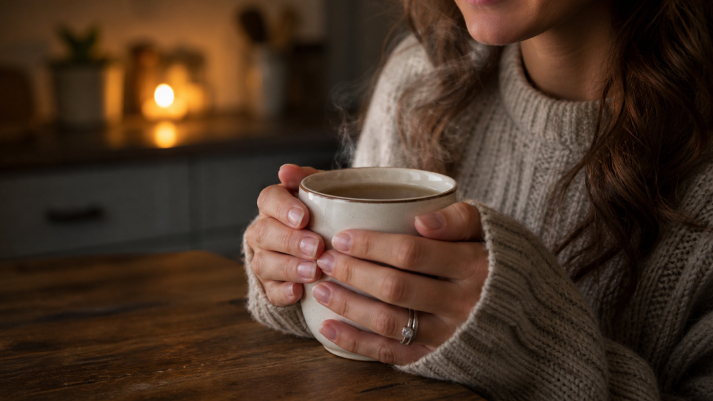 valerian root tea for sleep — warm herbal tea as part of a bedtime routine