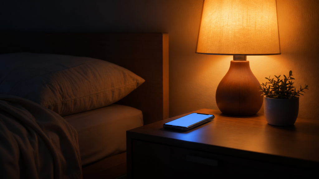 blue phone light compared with warm amber sleep light