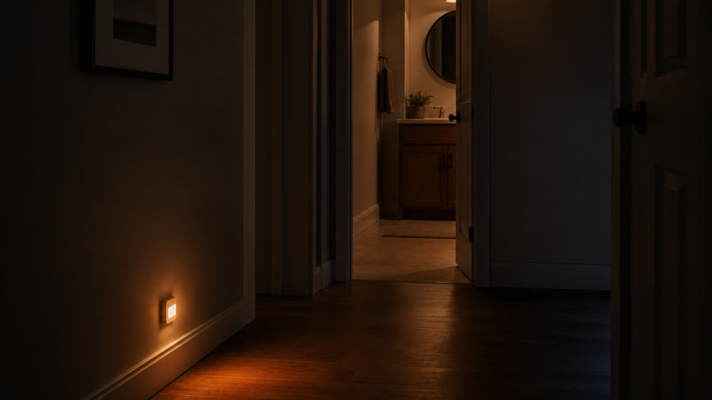 warm amber night light for bathroom trips at night