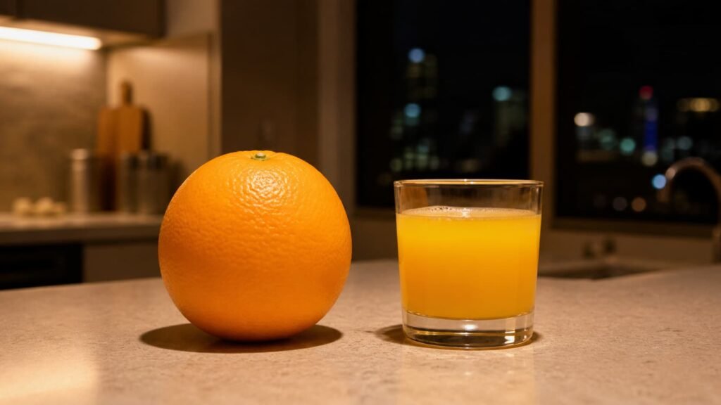 whole orange compared with orange juice before bed