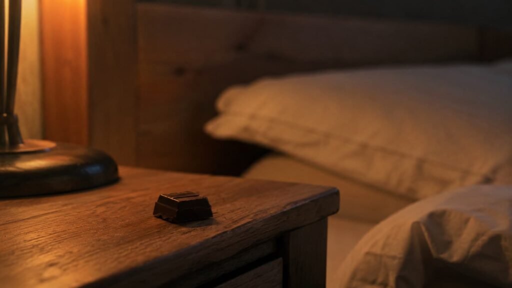 Eating chocolate before bed as a nighttime snack