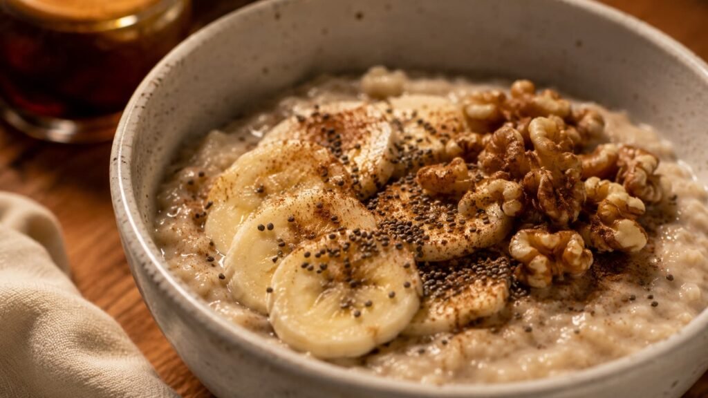 Oatmeal with banana and nuts as a bedtime snack