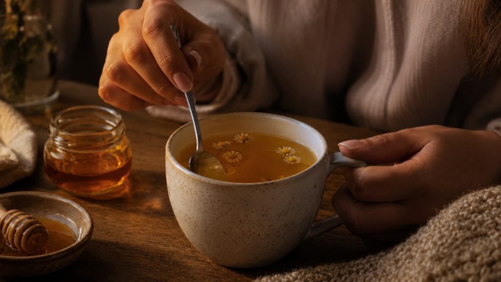 Honey in chamomile tea before bed for a calming routine