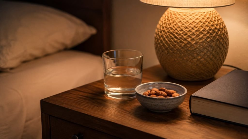 Small portion of almonds before sleep instead of a heavy snack