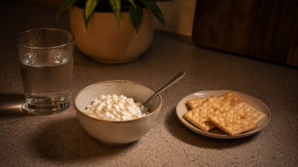 Small portion of cottage cheese before sleep for nighttime hunger