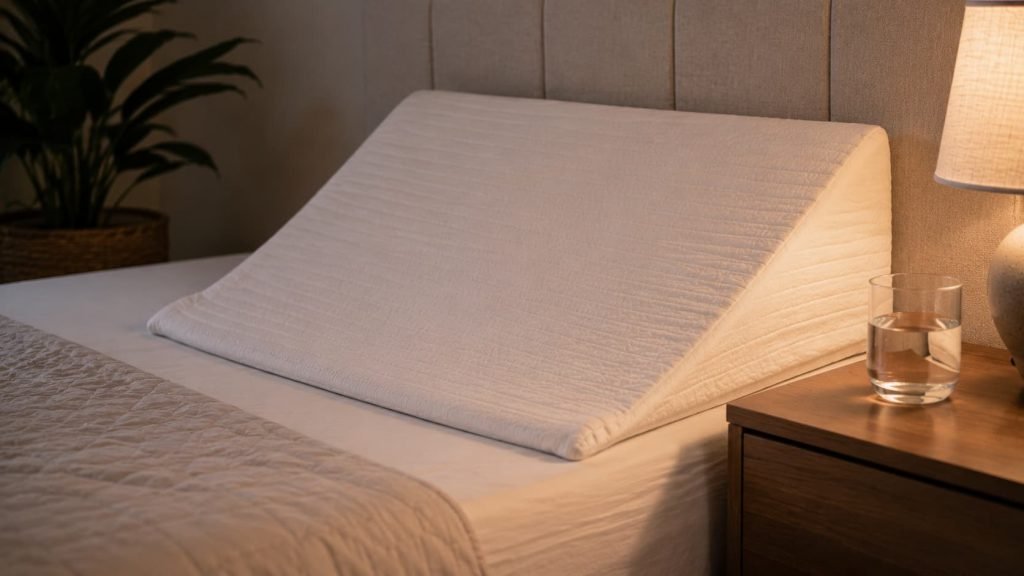 Wedge pillow setup for acid reflux at night