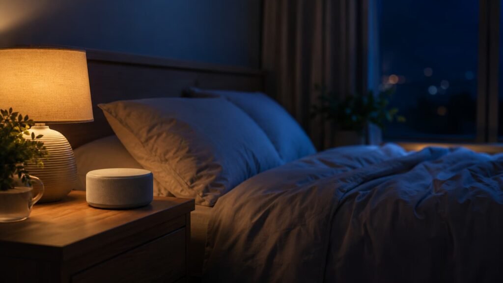 bedroom speaker playing brown noise for sleep and anxiety