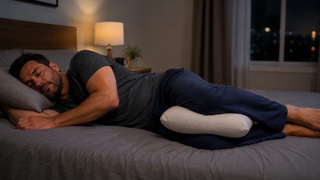 Side sleeping with pillow between knees for hip pain