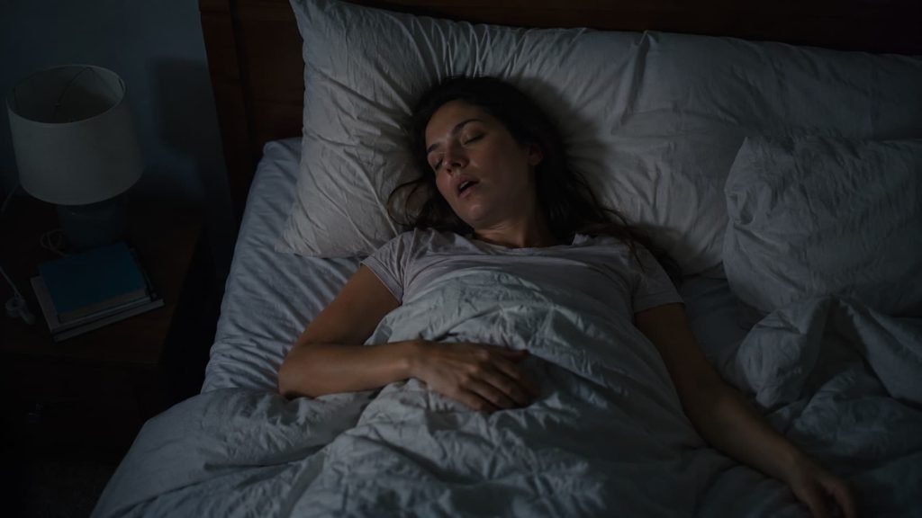 Woman mouth breathing at night causing dry mouth